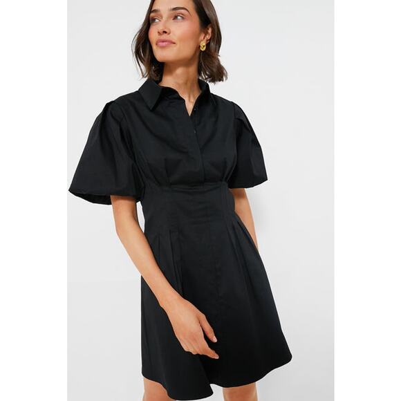 NWT Tuckernuck Black Mini Delaney Tailored Shirt Short Puff Sleeves Dress Small - Picture 1 of 7